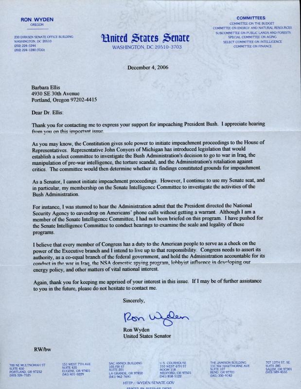 A Senator's Letter on Impeachment